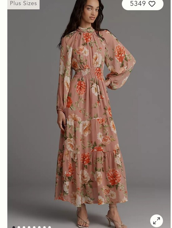 Anthropologie Dresses & Skirts - Antropologie Somerset Floral Pink  Long-Sleeve Mock-Neck Chiffon Maxi Dress XL